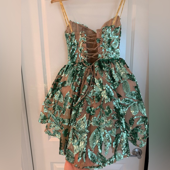 NWOT BRONX AND BANCO Chloe Teal Strapless Sequin Mini Dress, wedding guest dress - Picture 12 of 17